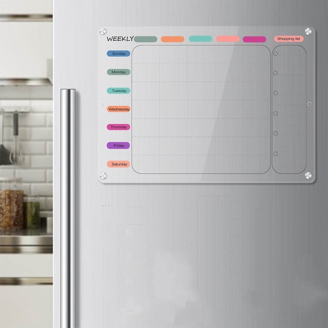 Magnetic Acrylic Calendar Board for Refrigerator, Monthly & Weekly Planner, Dry Erase Whiteboard, Home & Office Program Management, Clear