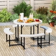 thumbnail image 1 of Costway Round Picnic Table Bench Set with 4 Benches Umbrella Hole All Weather Tabletop White, 1 of 10