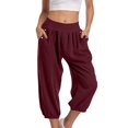 thumbnail image 2 of Timegard Womens Capri Pants Elastic High Waist Button Comfy Solid Color Casual Crop Pants with Pockets, 2 of 7