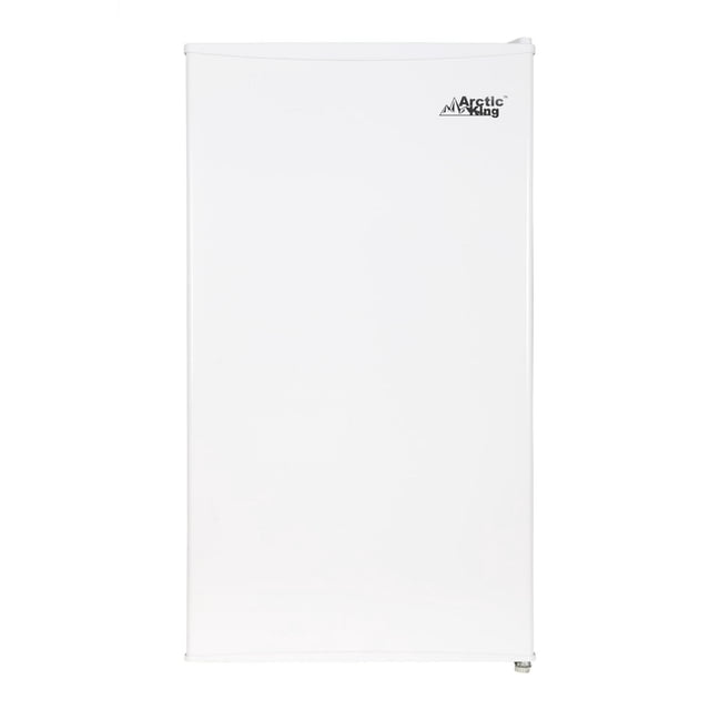 Arctic King Réfrigérateur Compact de 3,3 Pi3 en Blanc avec une Porte Simple, logo Arctic King, Charnière de Porte Réversible et Pattes Ajustables, avec Contrôle du thermostat et Compartiment Refroidisseur Séparé, Idéal pour les Petits Espaces.