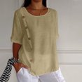 thumbnail image 2 of Timegard Hauts pour Femmes en Coton et Lin Été Manches Mi-Longues Col Rond à Boutons Chemises Décontractées Amples Haut Blouse, 2 of 7