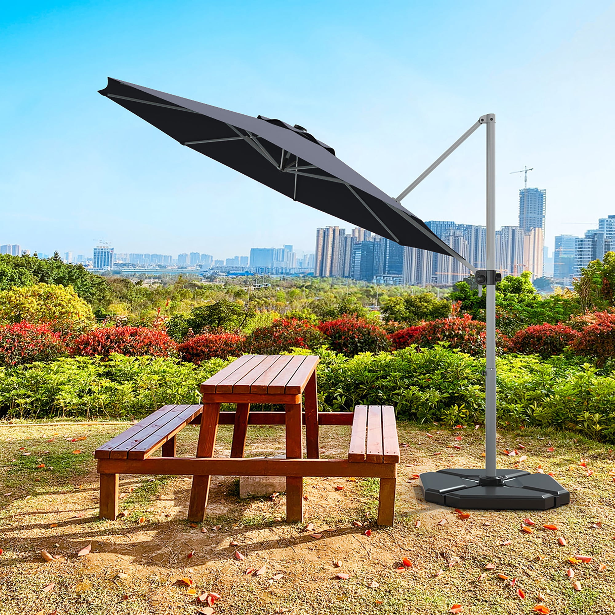 gymax 11ft patio offset hanging cantilever umbrella 360 degree tilt Outsunny with Base Crank Brown Polyester Umbrella Diameter Gymax 8 x 8 Feet