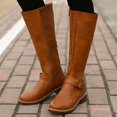thumbnail image 3 of Dakaela Women's Knee High Boots Low Chunky Motorcycle Riding Boot Leather Buckle Winter Work Boots, 3 of 5