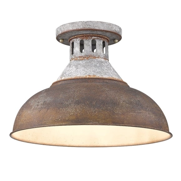 Golden Lighting Kinsley Semi-Flush in Aged Galvanized Steel with Rust Shade
