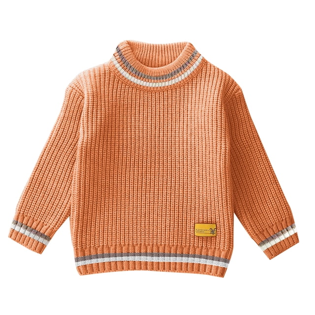 Chandail pour Tout-Petites Filles Mode Fille et Garçon Chandail Décontracté pour Enfants à Manches Longues Chaud à Col Rond Nouveau Chandails d'Hiver pour Enfants Chandail Tricoté Hauts Orange 9T