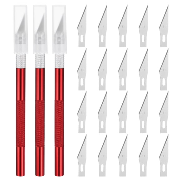 Uxcell 3pcs Exacto Art Craft Hobby Precision Utility Knife Set with 20pcs Extra #11 Blades for Carving Crafting Stencil Red