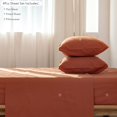 thumbnail image 2 of Bedding Sheet Set Washed Cotton Linen Like Textu Breathable Durable Soft Comfy (Dark Orange Queen), 2 of 6