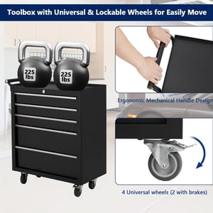 EDTara 5-Drawer Coffre à outils mobiles, Boîte à outils à roulettes avec dessus amovible, système de verrouillage & Linges de tiroirs pour garage et atelier