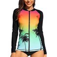 thumbnail image 1 of Women's Long Sleeve Rash Guard Sun Protection Zipper Gradient Swimsuit Top, 1 of 4