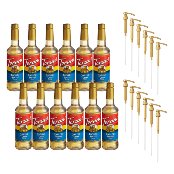 Torani English Toffee Flavoring Syrup Plastic 750 mL with Bonus Squeeze Pump