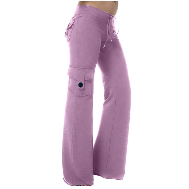 Timegard Womens Pants Workout Comfy High Waist Wide Leg Trousers Straight Solid Colar Pants with Button Pocket