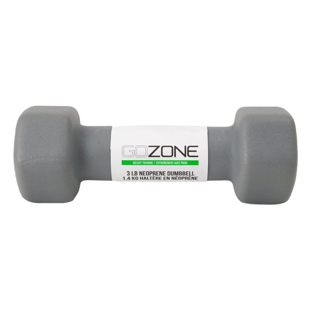 GoZone Haltère Hexagonal en Néoprène Pesant 3 lb (1,4 kg) en Gris avec Revêtement en Néoprène Doux et Embouts Hexagonaux Anti-Roulement, Conçu pour l'Entraînement de Force et de Poids, Convient pour Tonifier les muscles du Haut du Corps et Améliorer l'Endurance.