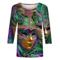 thumbnail image 4 of Penkiiy Blouse Carnaval Manches 3/4 Chemise de Printemps Quotidienne Tee Imprimé Masque Blouse Mardi Gras Col Rond 2024 Tee Tunique Habillée S Multicolore, 4 of 5