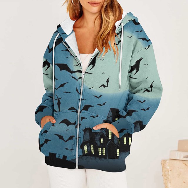 Chandails à Capuche Zippés pour Femmes Rabais de 50 % en Liquidation Blouse Imprimée Mode Hauts à Manches Longues Chandail Poches à Capuche