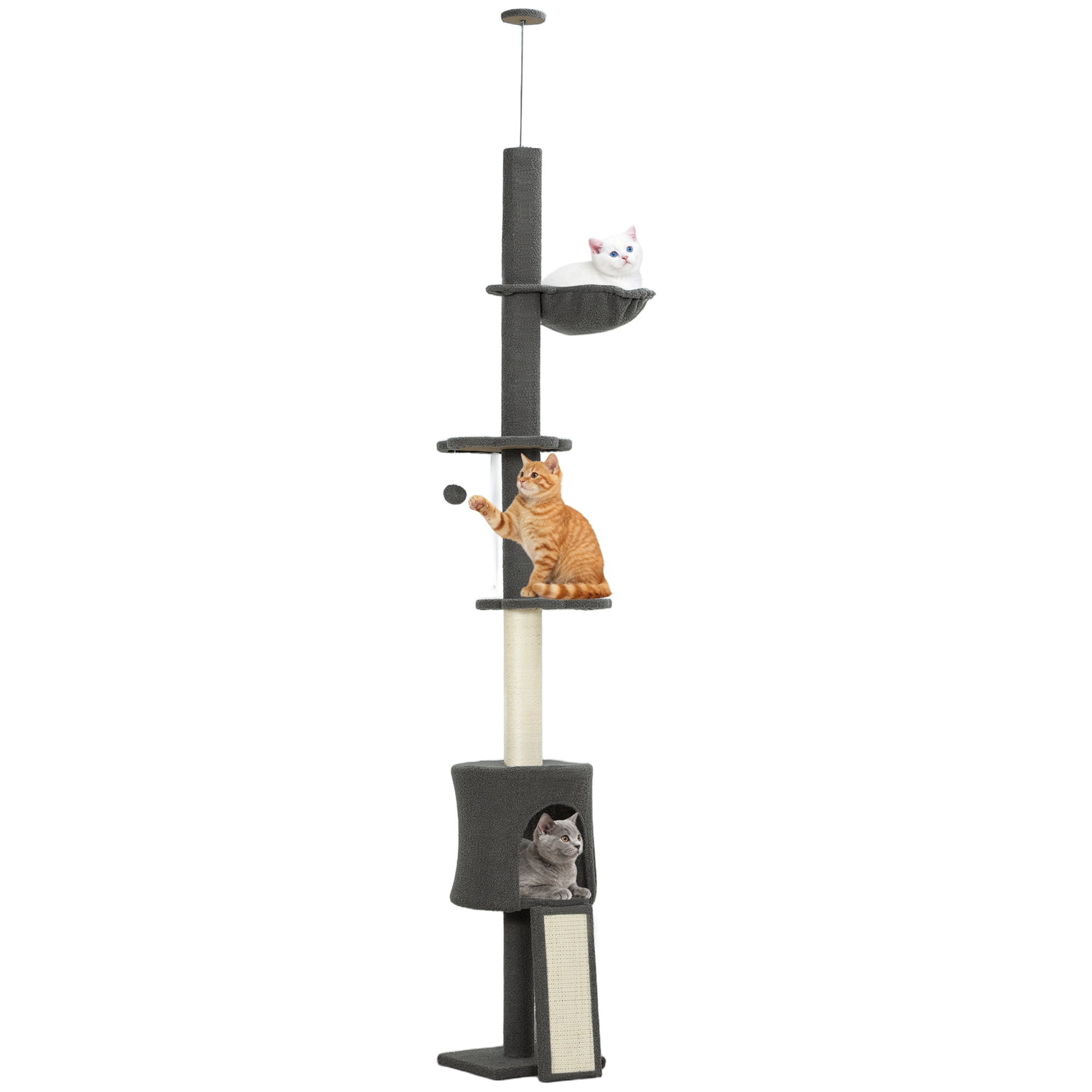PawHut Floor to Ceiling Cat Tree Cat Tower Adjustable Height 87"-94.5"