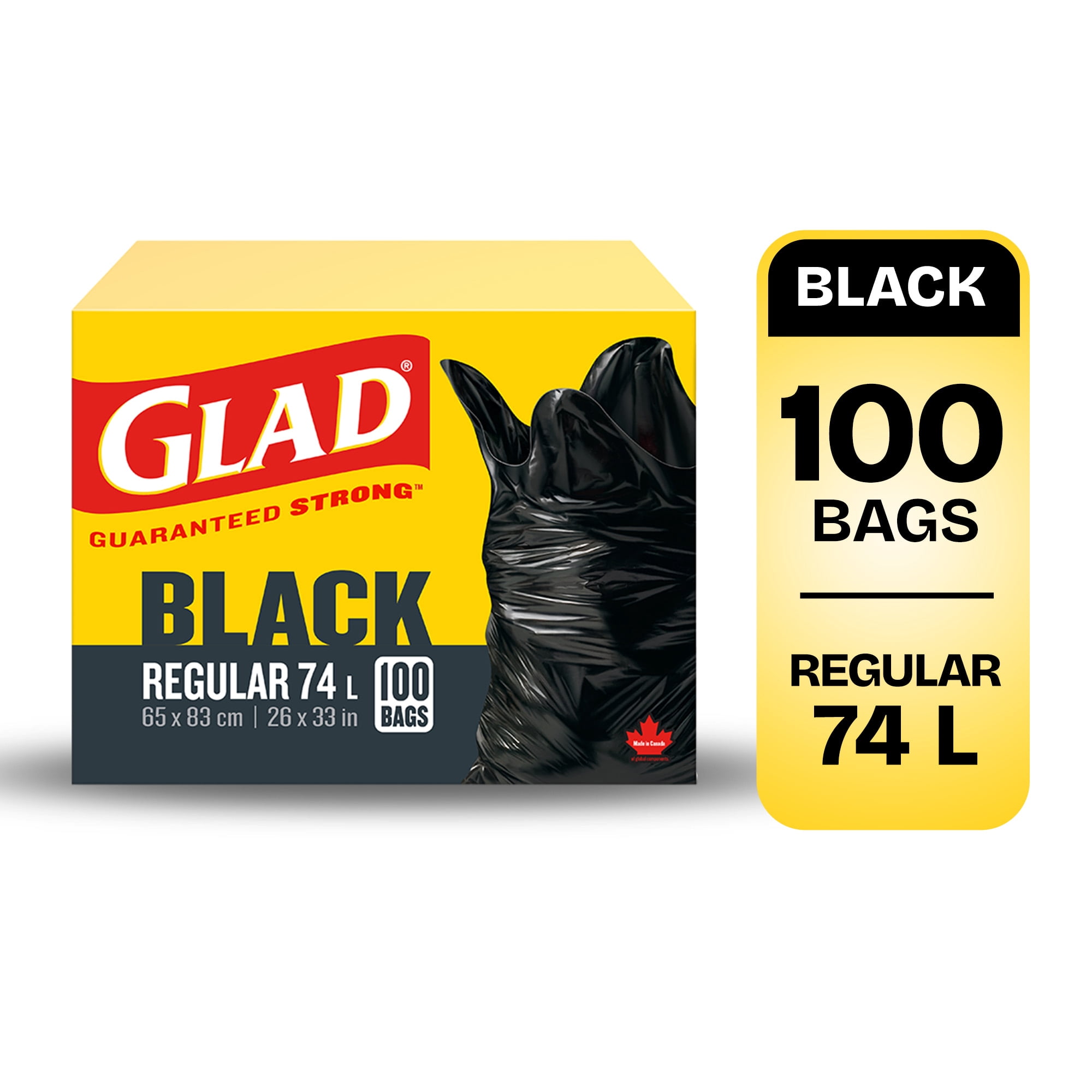 Glad Black Garbage Bags - Regular 74 Litres, 100 Trash Bags