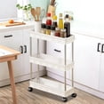 thumbnail image 1 of Iumwxz Rolling Storage Cart Three-Tier Space Saving Slim Organizer Multi-Purpose Trolley Plastic Shelving with Removable Baskets Mobile for Dorm Kitchen Bathroom Utility 1 Pack White, 1 of 6