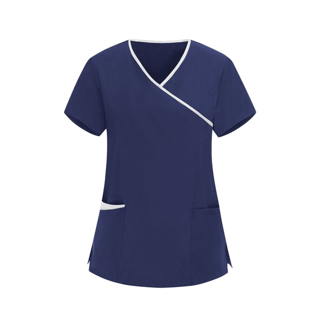 RXMEKW Haut de Sarrau à Col en V pour Femmes Uniforme Médical à Manches Courtes Motif Imprimé
