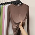 thumbnail image 2 of LNGOOR Modal Solid Basic Tshirt O Neck Long Sleeves Women Autumn Bottoming Tee Tops All match Tee Shirt Plus size undershirt, 2 of 6