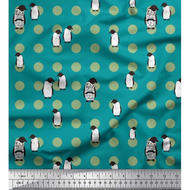 Soimoi Georgette Viscose Fabric Dot & Penguin Ocean Print Fabric by the Yard 42 Inch Wide