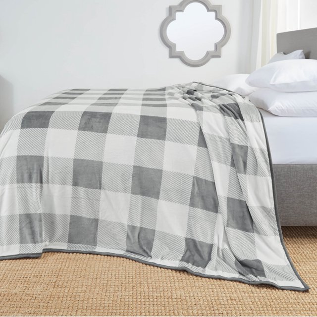 Nestl Ultra Plush Heavy Thick Raschel Imitation Mink Bed Blanket, 55 x 82, Gray Check