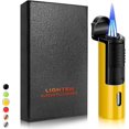 thumbnail image 1 of Torch Lighter Triple Jet Flame Refillable Butane Windproof Lighter with Folding Punch (Without Gas) (Yellow), 1 of 7