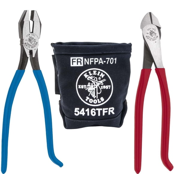 Klein Tools 80081 Trousse de Pinces, Fabriquée aux É.-U., Ensemble avec Pinces de Coupe Diagonale pour Ferronnier, Coupeurs Latéraux Robustes et Sac à Outils en Toile Résistant aux Flammes