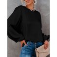 thumbnail image 4 of ZANZEA Chemises Décontractées en Soie à Manches Bouffantes à Col Rond pour Femmes, Blouse de Boîte de Nuit, Hauts, 4 of 8