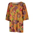 thumbnail image 4 of SMihono Hauts pour Femmes Été Chic Décontracté Mode Femmes Coton Lin Manches Courtes Imprimé T-Shirt pour Dames Hauts T-Shirt Oversize pour Femmes, 4 of 9