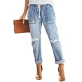 thumbnail image 1 of Joggeur en Denim Bleu Ciel pour Femmes, Rond, avec Poches, Usé, 1 of 10
