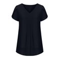 thumbnail image 4 of Birdeem T-Shirt à Manches Courtes en Chiffon Uni Décontracté Col en V pour Femmes, 4 of 5