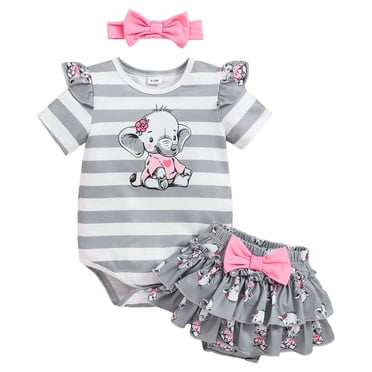 WUANDIXFA Cute Clothes Baby Girl Clothes Infant Girl Outfit Newborn Girl Romper Summer Baby Girls’Clothing Short Set 0-3 Months,Grey