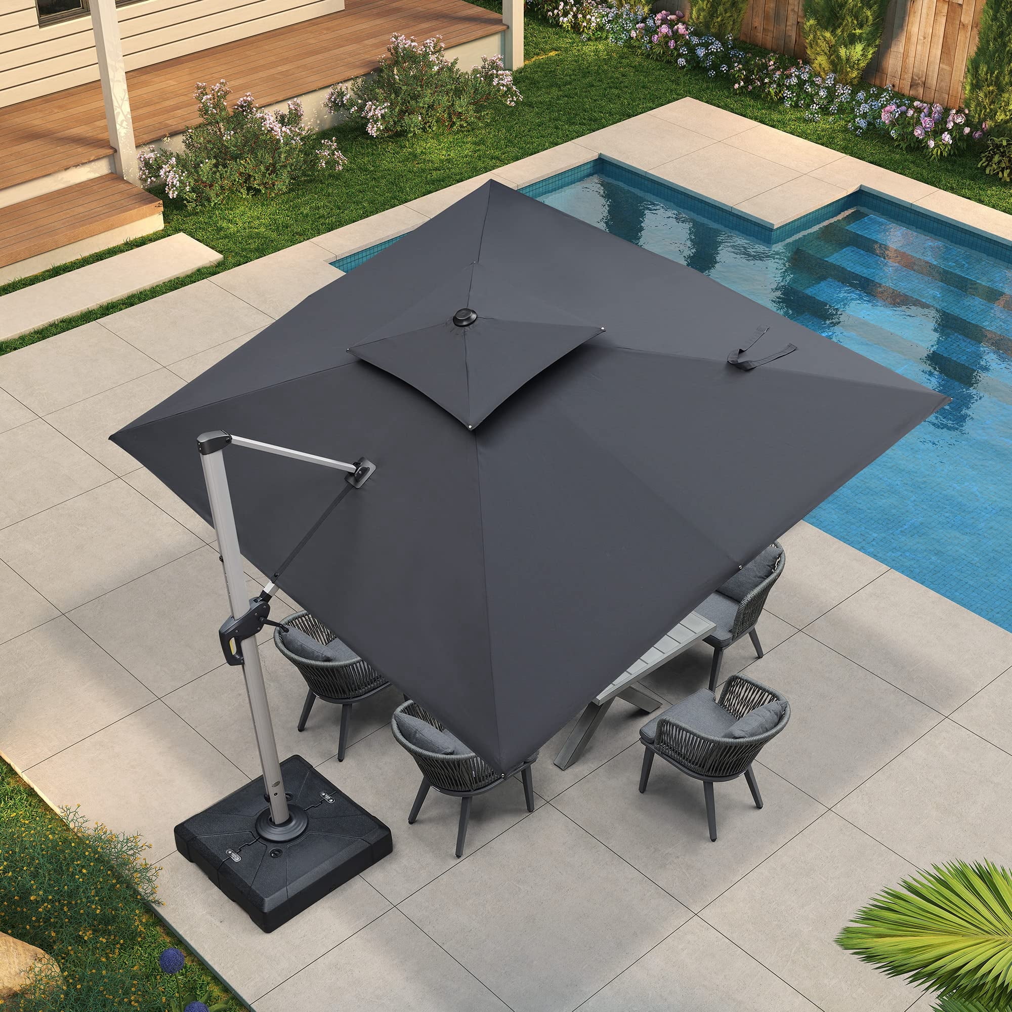 PURPLE LEAF 9 x 11FT Deluxe Rectangular Patio Umbrella, Large Offset Cantilever Umbrella with 360° Rotation, Gray