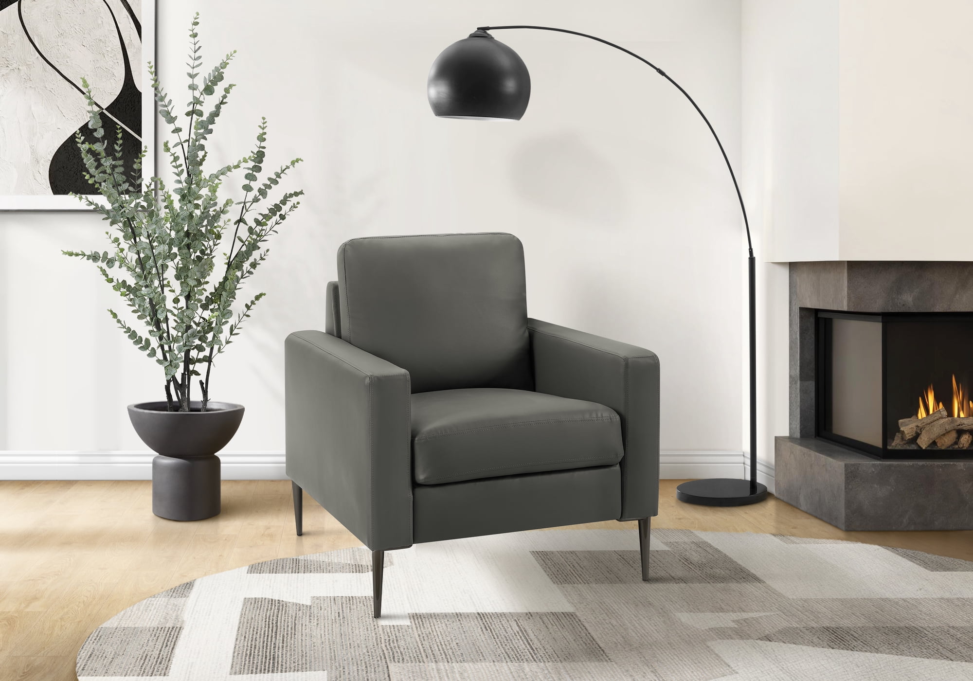Monarch Specialties - 8J31A02 Chair, 32" Wide, Upholstered, Accent Chair, Dark Grey Leather Look