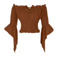 thumbnail image 1 of bbymog Womens Renaissance Peasant Blouse Off Shoulder Trumpet Sleeve Tops Khaki S, 1 of 7