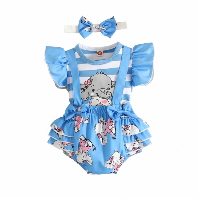 Birdeem 1-18M Infant Toddler Baby Girl Ruffled Print Top with Straps Shorts and Headband Set