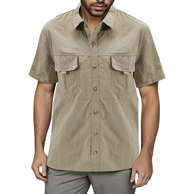 BOBOGOJP Chemise Hawaïenne pour Hommes, Col Rabattu, Manches Courtes, Khaki TTG