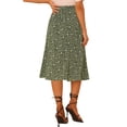 thumbnail image 3 of Unique Bargains Jupe Paysanne pour Femme à Taille Élastique, Ligne A, Midi, Imprimé Feuilles, Vert Armée, M, 3 of 6