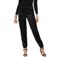 thumbnail image 1 of Unique Bargains Women's Drawstring Elastic High Rise Silky Satin Cargo Solid Pants Black M, 1 of 6