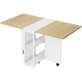 thumbnail image 1 of Drop Leaf Dining Table with 2-Tier Storage, Rolling Kitchen Table on Lockable Wheels, Space-Saving Folding Table for 4-6, 1 of 6