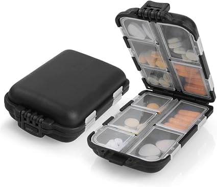 Portable Pill Box, 7 Day Daily Pill Box, Pill Organizer with 10 Compartments, Plastic Pill Boxes, Pill Dispenser Medicine for Vitamins, Supplements and Medications