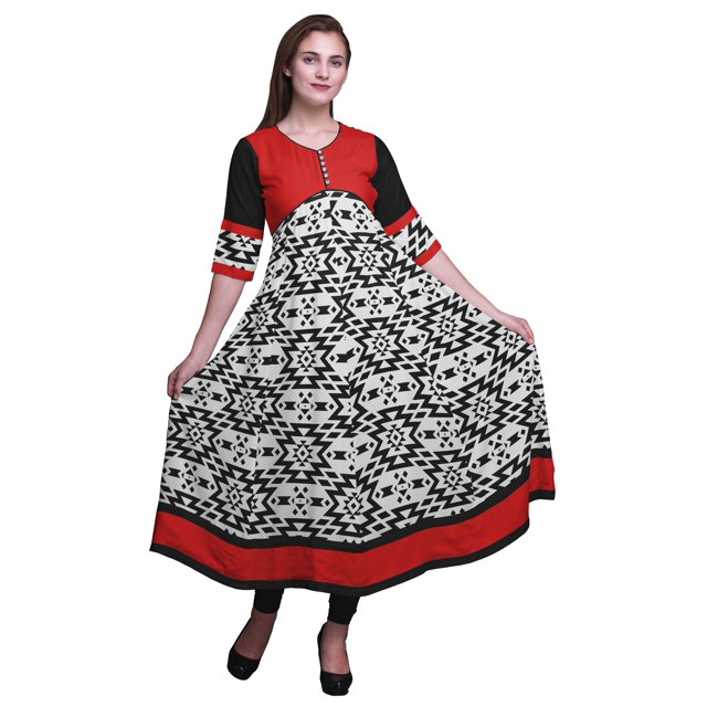 Bimba Print Long Party Wear Anarkali Kurta Flared A Line Kurtis For Women