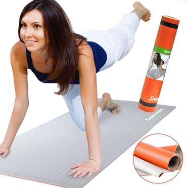Iron Body Fitness PVC Yoga Mat, 6 mm Non-Slip Exercise Mat with Carry Strap, 68 x 24 in, 1 Mat, Orange & Grey