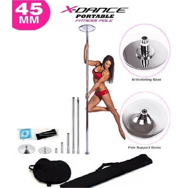 X Dance Pole Chrome Portable Exotic 9 FT Pole Stationary and Spinning Exercise Workout Fitness Pole with 2 Bags Dance Pole Strength Training