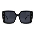 thumbnail image 3 of Floral Rhinestone Jewel Pin Hinge Metal Arms Square Luxury Diva Sunglasses All Black, 3 of 4