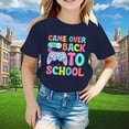 thumbnail image 2 of PMVFHDE T-Shirts Graphiques pour Filles, T-Shirt à Manches Courtes, Col Rond, Lumineux et Confortable pour la Rentrée Scolaire, Bleu Marine, 4-5 Ans, 2 of 4