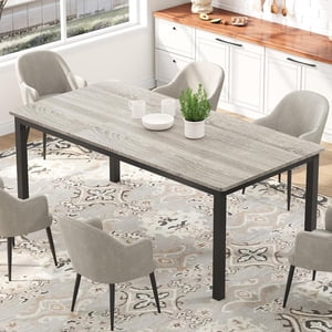 71 in Long Dining Table for 6, Rectangular Wood Kitchen Table with Metal Legs, Grey