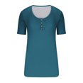thumbnail image 3 of Birdeem T-Shirt à Col Rond Boutonné pour Femmes Haut à Manches Courtes Ample, 3 of 9