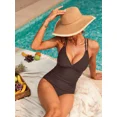 thumbnail image 5 of Charmo Women V Neck One Piece Swimsuits Tummy Control Runched Monokini Bathing Suits, 5 of 5