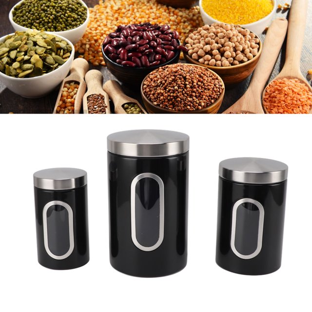 3 Piece Canisters Sets For The Kitchen, Kitchen Jars With See Window, Airtight Coffee Container Tea Organizer & Sugar Canister, Kitchen Canisters Kitchen Decor